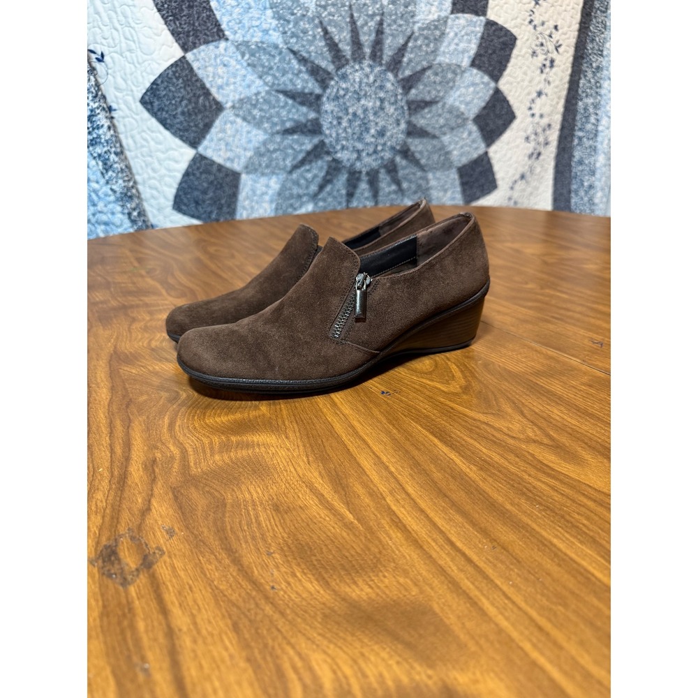 Aquatalia Marvin K Brown Suede Wedge Booties Side Zip Made in Italy Womens 8